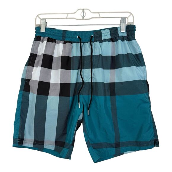 Burberry Brit Men's Swim Trunks Sz Small Green Check Plaid Drawstring Pockets - Picture 1 of 11
